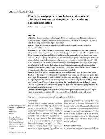 Comparison of pupil dilation between intracameral lidocaine