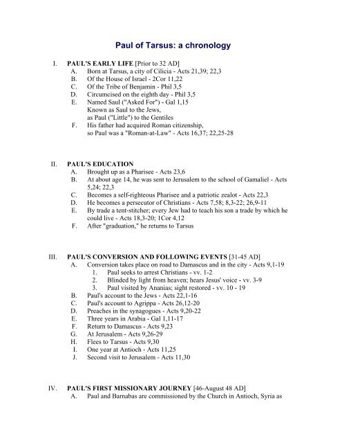 Timeline of St. Paul's Life - School of Faith