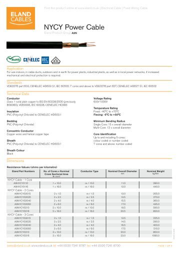 NYCY Power Cable - Eland Cables