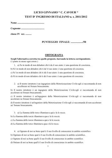 TEST D' INGRESSO DI ITALIANO as 2011/2012 - Liceo Classico C ...