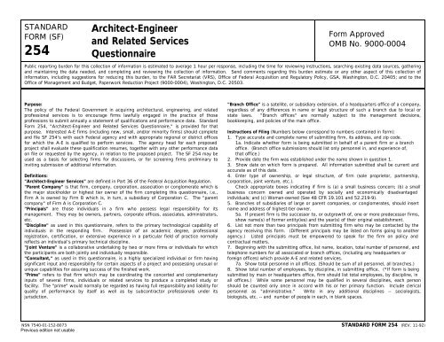 Form 254, "Architect-Engineer and Related Services Questionnaire