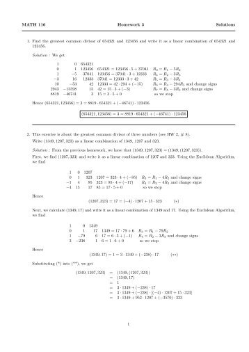 MATH 116 Homework 3 Solutions 1. Find the greatest common ...
