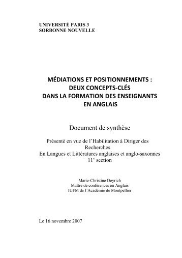 MÃDIATIONS ET POSITIONNEMENTS : DEUX CONCEPTS ... - Acedle