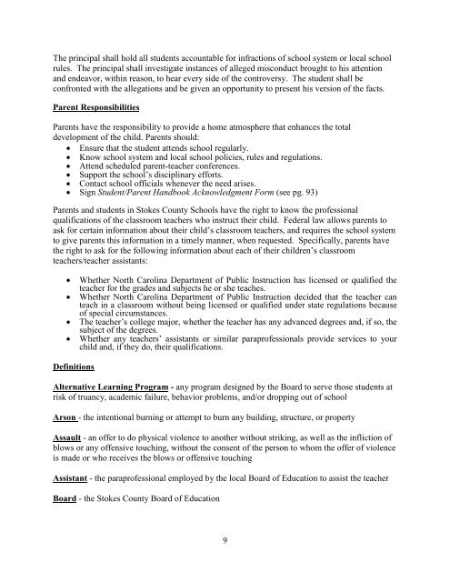 STUDENT & PARENT HANDBOOK - Stokes County Schools