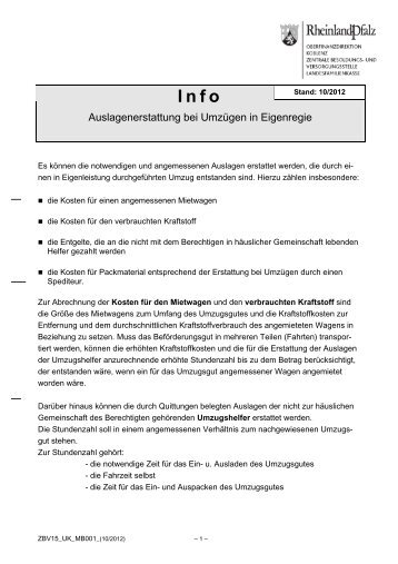 Info - Auslagenerstattung bei UmzÃƒÂ¼gen in Eigenregie (Vordruck-Nr._ ...