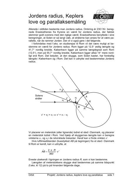 Jordens radius, Keplers love og parallaksemÃ¥ling