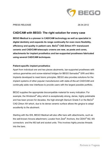 CAD/CAM with BEGO: The right solution for every case