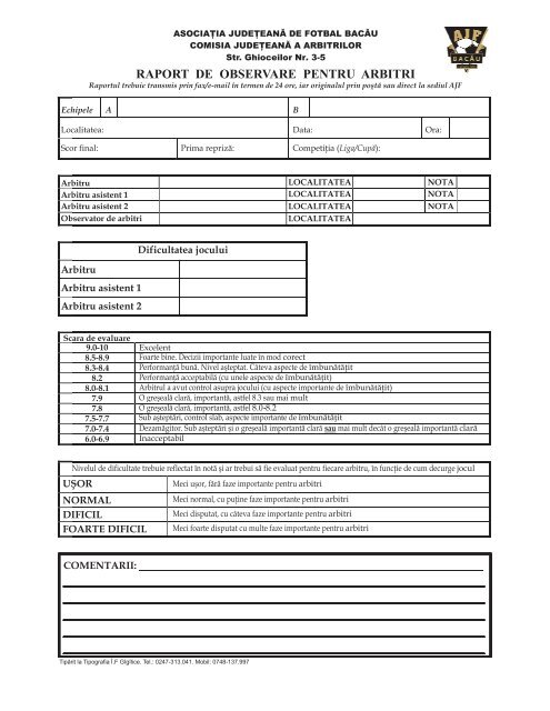 Raport de observare pentru arbitri - FRF-AJF.ro