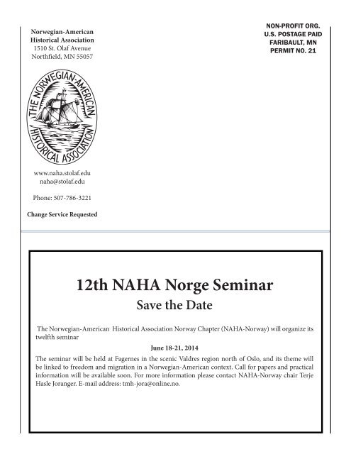 Spring 2013 - Norwegian-American Historical Association - St. Olaf ...