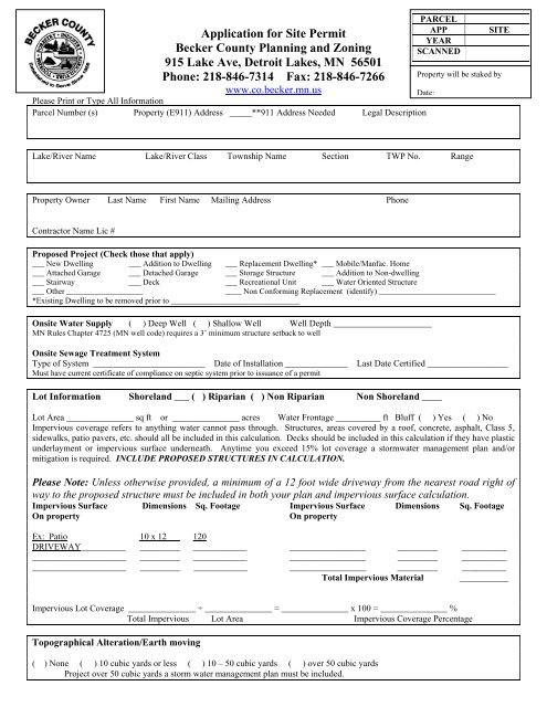 Application For Site Permit Becker County