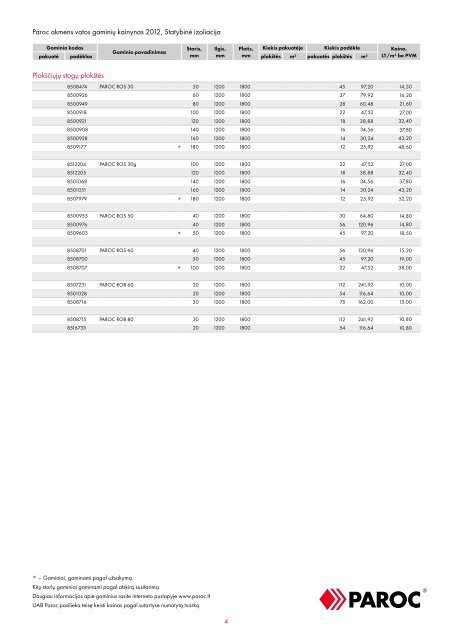 Paroc akmens vatos gaminiÅ³ kainynas 2012 - Paroc.com