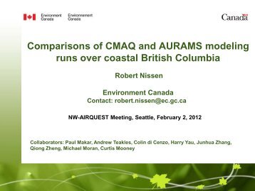 Comparisons of CMAQ and AURAMS modeling runs over coastal ...