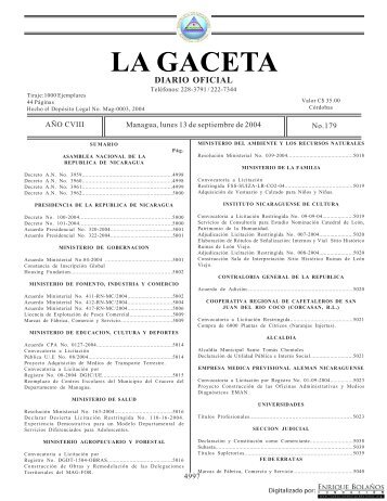 Gaceta - Diario Oficial de Nicaragua - Biblioteca Enrique BolaÃ±os