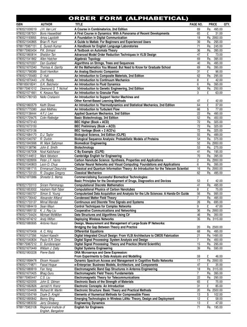 Order Form Alphabetical Cambridge University Press India