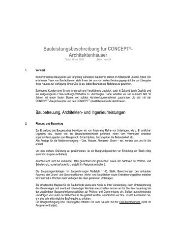 Bauleistungsbeschreibung für CONCEPT ... - CONCEPT Hausbau AG