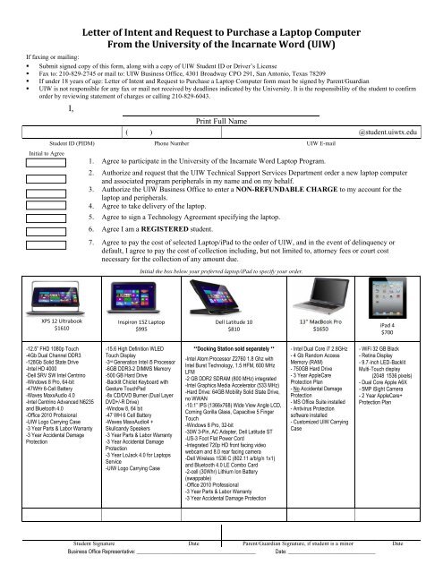 Letter of Intent and Request to Purchase a Laptop Computer From ...