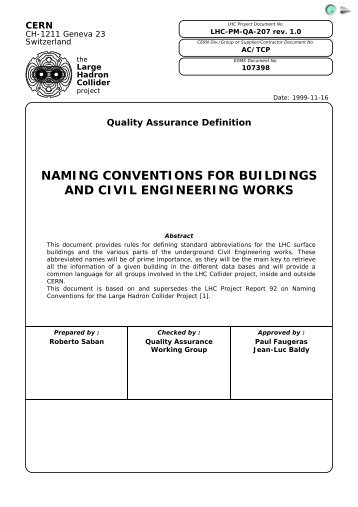 naming conventions for buildings and civil engineering works - CERN