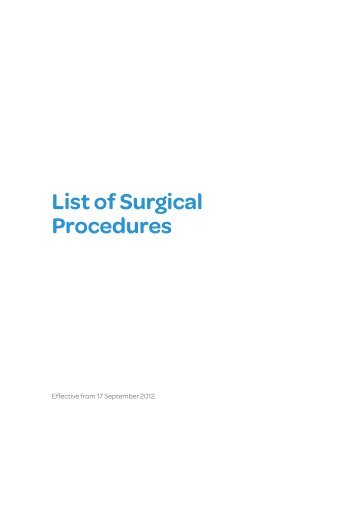 List of Surgical Procedures - Southern Cross Healthcare