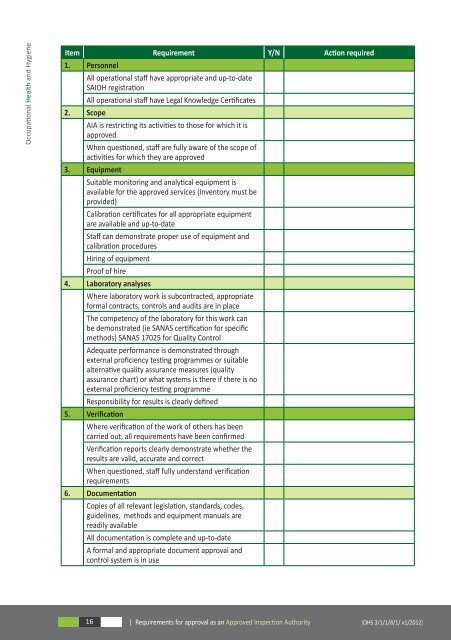 OHS - Requirements for approval as an Approved Inspection Authority