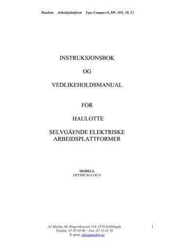 instruksjonsbok og vedlikeholdsmanual for haulotte ... - AJ Maskin AS