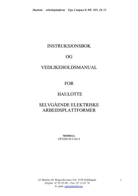 instruksjonsbok og vedlikeholdsmanual for haulotte ... - AJ Maskin AS