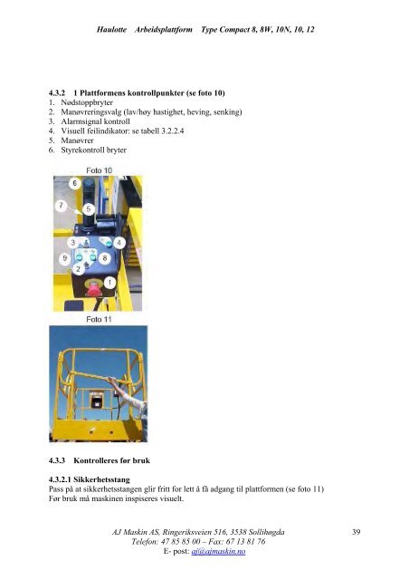 instruksjonsbok og vedlikeholdsmanual for haulotte ... - AJ Maskin AS