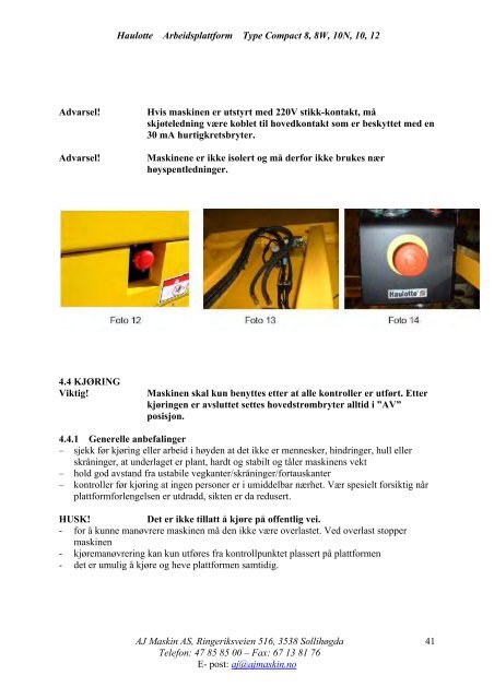 instruksjonsbok og vedlikeholdsmanual for haulotte ... - AJ Maskin AS