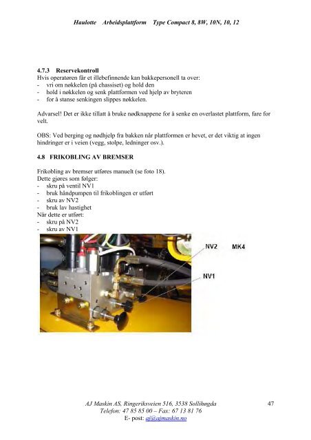 instruksjonsbok og vedlikeholdsmanual for haulotte ... - AJ Maskin AS