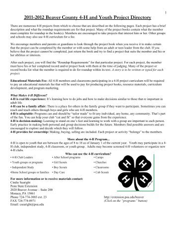 Beaver County 4-H Project Directory - Penn State Extension