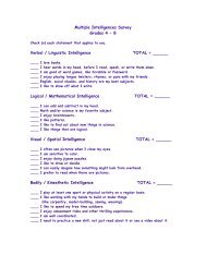 Multiple Intelligences Survey Grades 4 - 8 Verbal / Linguistic ... - GSE