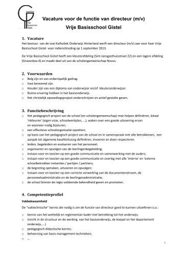 Vacature voor de functie van directeur (m/v) Vrije ... - DPB Brugge