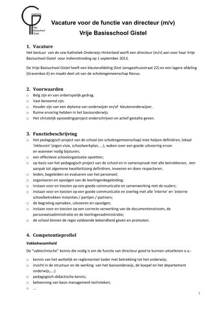 Vacature voor de functie van directeur (m/v) Vrije ... - DPB Brugge