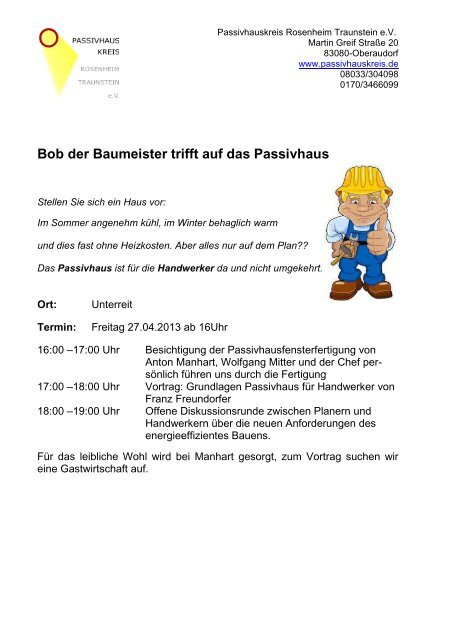 Bob der Baumeister trifft auf das Passivhaus - Passivhauskreis