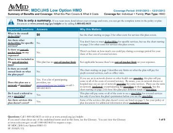 Summary of Benefits and Coverage - AvMed