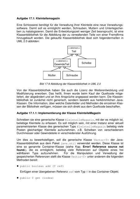 Aufgabe 17.1: Kleinteilemagazin Eine Schlosserei benötigt für die ...