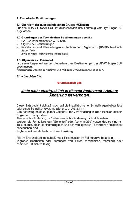 Technisches Reglement ADAC Breitensport ... - Dacia-Clubsport