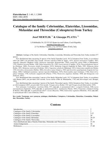 Catalogue of the family Cebrionidae, Elateridae, Lissomidae ...