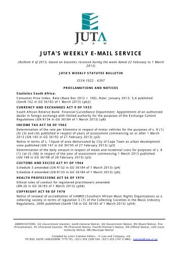 Download the PDF version of Juta's Weekly Statutes ... - Juta - Law