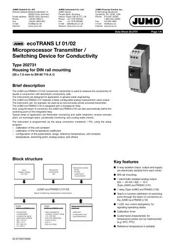 ecoTRANS Lf 01/02 Microprocessor Transmitter / Switching ... - Jumo