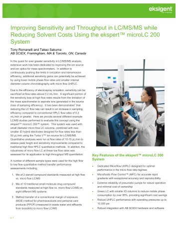 Improving Sensitivity and Throughput in LC/MS/MS while ... - Eksigent