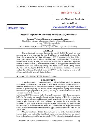 Dipeptidyl Peptidase IV Inhibitory Activity Of Mangifera indica