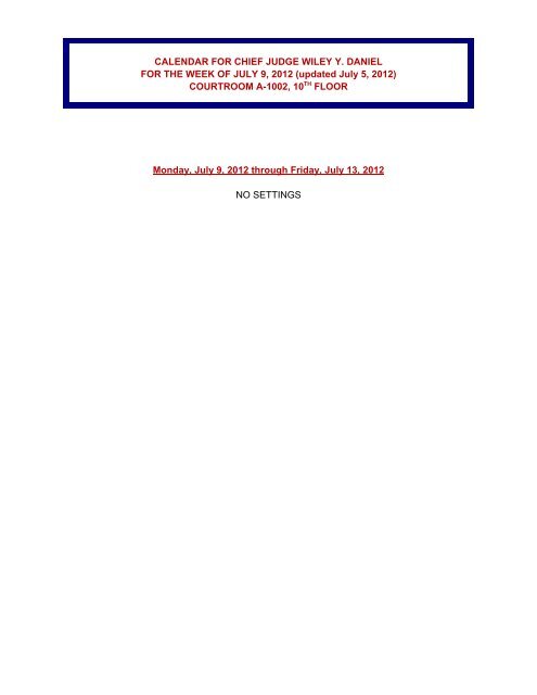 Week of Monday, July 09, 2012 - Colorado District Court