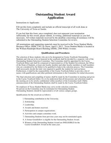 2013 Outstanding Student Application - University Blog Service ...