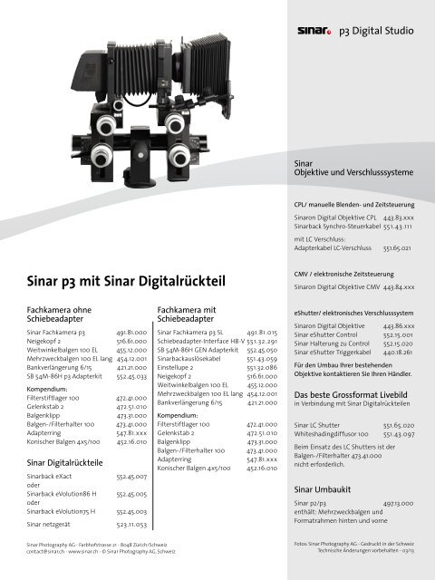 Konfiguration Sinar p3 Digital Studio PDF