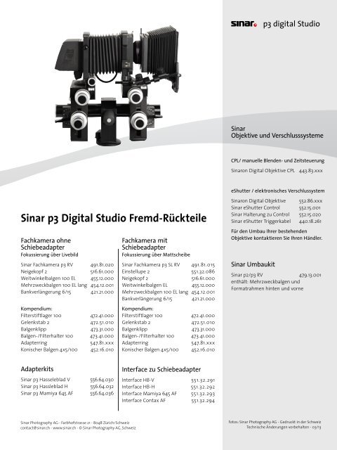 Konfiguration Sinar p3 Digital Studio PDF