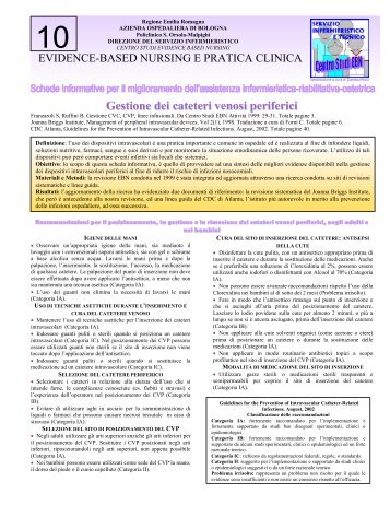 Gestione dei cateteri venosi periferici - Evidence Based Nursing