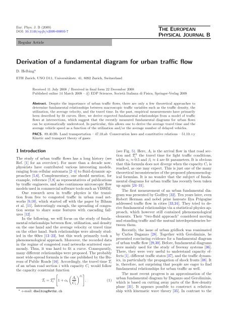 Derivation of a fundamental diagram for urban traffic flow