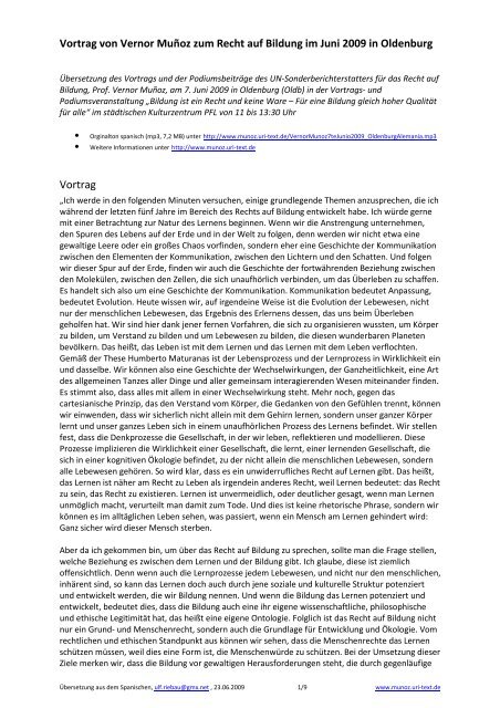Vortrag Munoz Oldenburg (Munoz_7.6.09.pdf) - Eine Schule fÃ¼r Alle