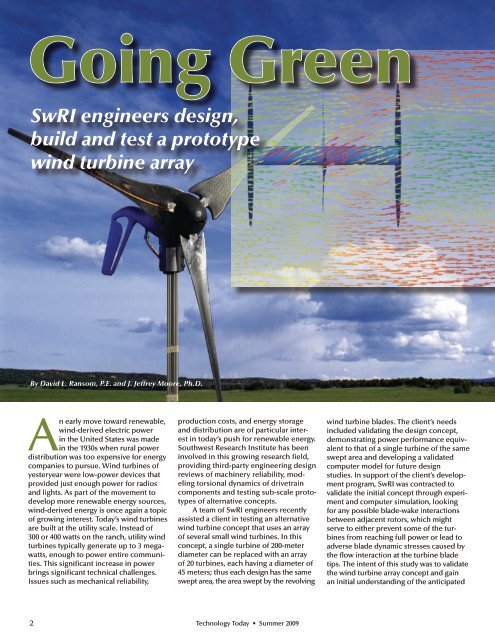 SwRI engineers design, build and test a prototype wind turbine array