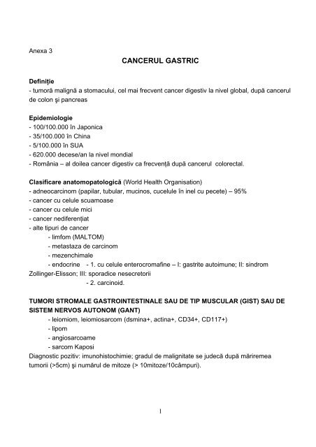 Protocol de diagnostic si tratament cancer gastric - Spitalul Clinic ...